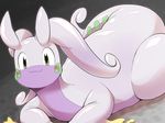  ambiguous_gender blush cute dragon goo goodra green_eyes hm3526 looking_at_viewer lying nintendo plain_background pok&#233;mon pok&eacute;mon purple_body slug smile solo video_games 