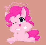  blue_eyes blush coffeelsb english_text equine female feral friendship_is_magic fur hair horse long_hair looking_at_viewer mammal my_little_pony one_eye_closed open_mouth pink_fur pink_hair pinkie_pie_(mlp) pony solo text tongue wink 
