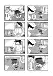  1girl 4koma admiral_(kantai_collection) blush closed_eyes comic faceless faceless_male fang greyscale kantai_collection military military_uniform minigirl monochrome naval_uniform open_mouth paper_airplane ryuujou_(kantai_collection) translated twintails uniform visor_cap yakou_(innocent_chapel) 