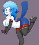  basketgardevoir bdsm blue_hair blush breasts butt cuffs curly_hair cute elbow_gloves female freckles gloves hair high_heels legwear nintendo nipples open_mouth oshawott pok&#233;mon pok&eacute;mon raised_tail simple_background solo thigh_highs thighs thong topless video_games 