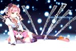  absurdres charlotte_(madoka_magica) copyright_name drill_hair fingerless_gloves gendo0032 gloves gun hair_ornament hat highres magical_girl magical_musket mahou_shoujo_madoka_magica thighhighs tomoe_mami twin_drills twintails weapon witch_(madoka_magica) yellow_eyes 