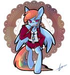  clothing coffeelsb cutie_mark equine female feral friendship_is_magic fur hair horse mammal multi-colored_hair my_little_pony necktie open_mouth pants pegasus pony purple_eyes rainbow_dash_(mlp) rainbow_hair shirt smile solo standing wings 