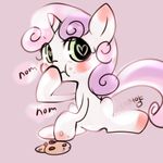  &lt;3_eyes blush coffeelsb cookie cub equine female feral food friendship_is_magic fur green_eyes hair horn horse looking_at_viewer mammal my_little_pony pony purple_hair sitting solo sweetie_belle_(mlp) two_tone_hair unicorn white_fur young 