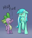  cutie_mark dragon duo english_text equine female feral friendship_is_magic frown fur green_eyes green_fur hair hi_res horn horse lyra_(mlp) lyra_heartstrings_(mlp) mammal my_little_pony pony smile spike_(mlp) text two_tone_hair unamused underpable unicorn yellow_eyes 