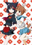  2girls animal_ears black_hair brown_hair cat_ears dog_ears funmatu kill_la_kill mankanshoku_mako matoi_ryuuko multiple_girls school_uniform skirt tail tails 