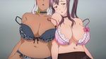  2girls akaza_chacha amaya_haruko animated animated_gif blush bra breasts choker dark_skin heavy_breathing huge_breasts maken-ki! multiple_girls takami_akio underwear 