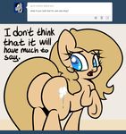  blue_eyes butt cutie_mark dialog equine eyelashes female friendship_is_magic fur horse looking_back looking_down mammal my_little_pony open_mouth pony raised_leg slavedemorto solo tan_fur tan_hair text tongue tumblr 