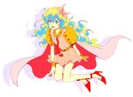  1girl bad_id bad_pixiv_id belt bracelet cape cloud_hair dashi_(minzoku_gb) dress flower hair_flower hair_ornament high_heels jewelry long_hair multicolored_hair nail_polish nia_teppelin smile solo symbol-shaped_pupils tengen_toppa_gurren_lagann two-tone_hair younger 