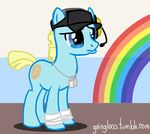  ambiguous_gender blonde_hair blue_eyes blue_scout crying cutie_mark dog_tags equine friendship_is_magic hair hat hats horse male mammal my_little_pony ponification pony rainbow rainbows team_fortress_2 tears video_games wings 