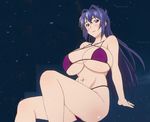  bikini breasts huge_breasts long_hair maken-ki! nijou_aki purple_eyes solo swimsuit 