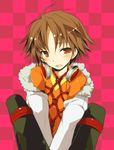  1boy blush child crying hanamura_yousuke headphones kamiyoshi male male_focus open_mouth persona persona_4 red_background simple_background sitting solo tears tied tied_up 