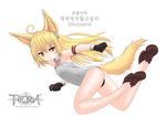  animal_ears ass bad_id bad_pixiv_id blonde_hair boots dog_ears dress elin_(tera) gloves highres korean legs long_hair panties rjehf short_dress sleeveless solo tail tera_online underwear yellow_eyes 