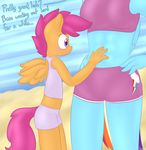 abs anthro anthrofied blue_fur dialog duo english_text equine female friendship_is_magic fur hair horse lamiaaaa mammal my_little_pony orange_fur pegasus pony purple_eyes purple_hair rainbow_dash_(mlp) scootaloo_(mlp) swimsuit text wings young 