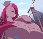  big_butt blue_eyes building butt cutie_mark equine female feral friendship_is_magic fur hair half-closed_eyes hi_res horse huge_butt khorme looking_at_viewer macro mammal my_little_pony outside pink_fur pink_hair pinkamena_(mlp) pinkie_pie_(mlp) pony solo 