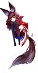  absurdres animal_ear_fluff animal_ears arisita blade_&amp;_soul brown_eyes brown_hair dog_ears dress fetal_position full_body highres long_hair long_tail lyn_(blade_&amp;_soul) pantyhose plantar_flexion solo tail 