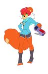 anthro black_nose brown_fur clothing fur girly grass_gremlin gun hair legwear looking_at_viewer male mammal multi-colored_hair pistol plain_background ranged_weapon rodent solo squirrel standing stockings weapon white_background 