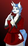  angel_(mlp) anthro anthrofied bedroom_eyes blue_eyes blue_hair bow_tie dressing_gown equine eyewear facial_hair fancypants_(mlp) friendship_is_magic hair handkerchief horn horse jrvanesbroek lagomorph looking_at_viewer male mammal monocle mustache my_little_pony pony rabbit robe smile solo two_tone_hair unicorn 