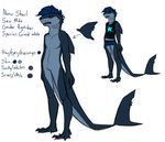  blue_eyes blue_hair bracelet claws clothed clothing english_text fin fin_piercing fish furry-specific_piercing gills girly great_white_shark hair jewelry male marine model_sheet mutisija necklace nude piercing plain_background scar shark shorts sketch skimpy solo standing text white_background 