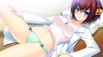  blue_eyes brown_hair candysoft game_cg navel open_shirt panties short_hair tsuyokiss_next underwear 