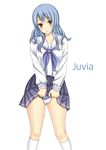  1girl blue_hair character_name fairy_tail juvia_loxar panties pixiv_manga_sample school_uniform simple_background underwear white_background xsorax812 