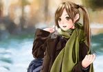  blush brown_eyes brown_hair kinoebi long_hair original ponytail scarf 