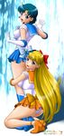  aino_minako ass back_bow bad_id bad_pixiv_id bishoujo_senshi_sailor_moon blonde_hair blue_choker blue_eyes blue_footwear blue_hair blue_sailor_collar blue_skirt boots bow breasts choker earrings elbow_gloves gloves hair_bow half_updo high_heels highres hug hug_from_behind inner_senshi jewelry knee_boots kneeling large_breasts long_hair magical_girl mizuno_ami multiple_girls onoe open_mouth orange_choker orange_sailor_collar orange_skirt panties red_bow sailor_collar sailor_mercury sailor_senshi_uniform sailor_venus short_hair skirt standing strappy_heels tiara underwear watermark web_address white_gloves 