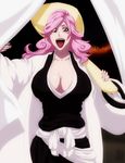  aconst bleach breasts cleavage curtains downscaled haori hikifune_kirio huge_breasts japanese_clothes lipstick makeup md5_mismatch mole pink_hair resized smile solo spoilers utensil 