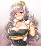  beyond_the_nobles blush breast_hold breast_rest breasts cleavage corset dress flower fuyube_rion gloves hairband idolmaster idolmaster_(classic) large_breasts long_hair looking_at_viewer revision shijou_takane silver_hair skirt smile solo yellow_hairband 