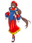  alternate_costume alternate_hairstyle android armor beret boots breasts brown_hair detached_sleeves dress green_eyes hat high_heel_boots high_heels highres iris_(rockman_x) large_breasts ledjoker07 long_dress long_hair low-tied_long_hair robot_joints rockman rockman_x rockman_x4 shoulder_pads sleeveless sleeveless_dress solo very_long_hair 