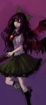  bad_id bad_pixiv_id black_hair black_wings bow feathered_wings hair_bow kame long_hair red_eyes reiuji_utsuho solo touhou wings 