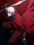  alastor_(sword) coat dante_(devil_may_cry) devil_may_cry jacket kuren long_coat male_focus red_coat solo sword weapon white_hair 