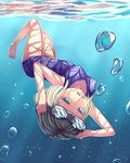  air_bubble aozarigani bad_id bad_pixiv_id barefoot blonde_hair blue_eyes breath bubble caustics freediving goggles goggles_on_head light_rays one-piece_swimsuit open_mouth original school_swimsuit short_hair solo sunbeam sunlight swimming swimsuit underwater upside-down 