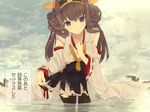  bare_shoulders boots brown_hair burnt_clothes detached_sleeves double_bun hairband headgear japanese_clothes kantai_collection kongou_(kantai_collection) long_hair oluha solo standing they_had_lots_of_sex_afterwards thigh_boots thighhighs translated wading wet wet_clothes 