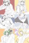  bad_id bad_pixiv_id breasts dress_shirt flower fox_tail hakurei_reimu highres kazami_yuuka kirisame_marisa large_breasts monochrome moros multiple_girls multiple_tails no_bra oekaki one_eye_closed open_clothes open_shirt remilia_scarlet shirt sunflower tail touhou yakumo_ran yasaka_kanako 