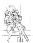  2girls bad_id bad_tumblr_id blush crossed_legs diepod femdom futa_with_female futanari greyscale handjob kill_la_kill kiryuuin_satsuki long_hair matoi_ryuuko monochrome multiple_girls penis sitting sketch suspenders 