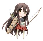  akagi_(kantai_collection) bow_(weapon) brown_eyes brown_hair highres japanese_clothes kantai_collection long_hair moegi_nenene muneate solo thighhighs weapon white_background white_legwear 