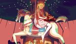  absurdres barefoot blonde_hair carousel dress helmet highres long_hair long_legs monogatari_(series) official_art onimonogatari oshino_shinobu sitting solo vector_trace vofan yellow_eyes 