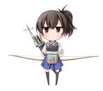  black_hair black_legwear bow_(weapon) chibi expressionless highres japanese_clothes kaga_(kantai_collection) kantai_collection moegi_nenene muneate short_hair side_ponytail solo thighhighs weapon white_background 