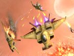  aerial_battle airplane battle dopp fire firing fly_manta flying gundam kihou_no_gotoku_dmc missile mobile_suit_gundam smoke 