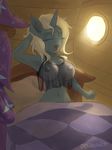  anthrofied bed breasts clothing equine eyes_closed female friendship_is_magic hair hat horn mammal messy_hair my_little_pony navel nipples obsidianlit open_mouth sitting solo stretching translucent transparent_clothing trixie_(mlp) unicorn white_hair yawn 