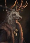  2019 anthro brown_eyes cervine clothed clothing elk fur grey_fur horn male mammal simple_background solo standing wolnir 