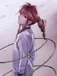  absurdres androgynous blue_eyes braid from_side head_tilt highres kurama long_hair long_sleeves looking_at_viewer male_focus plant red_hair single_braid sleeve_cuffs solo taccomm thorns upper_body vines yuu_yuu_hakusho 