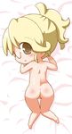  1girl ass back bed blonde_hair blush brown_eyes character_request chibi gerotan glasses highres looking_back lying nude on_stomach open_mouth original pixiv_manga_sample pussy resized short_hair solo source_request uncensored 