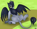  black_hair female feral friendship_is_magic genevieve_(mlp) grass gryphon hair looking_at_viewer meggchan my_little_pony nude pussy reclining solo spread_legs spreading wings yellow_eyes 