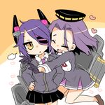  :&lt; bad_id bad_pixiv_id closed_eyes eyepatch gloves hands_on_hips headgear heart hug kantai_collection lowres machinery mechanical_halo multiple_girls open_mouth purple_hair short_hair takamura tatsuta_(kantai_collection) tenryuu_(kantai_collection) yellow_eyes 