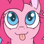  absurd_res blue_eyes equine female friendship_is_magic hair hi_res horse looking_at_viewer mammal my_little_pony pink_hair pinkie_pie_(mlp) portrait signature smile solo thezealotnightmare tongue tongue_out 