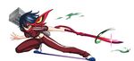  alternate_costume bad_id bad_pixiv_id black_hair blue_eyes breasts cropped_jacket frown highres jacket kill_la_kill matoi_ryuuko medium_breasts midriff multicolored_hair navel red_hair scarf scissor_blade senketsu senketsu_(scarf) shooting_glasses short_hair spoilers suspenders sword track_jacket two-tone_hair weapon yellowfish 