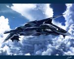  airplane cloud ffr-41mr fighter_jet jet kawanakajima letterboxed military military_vehicle no_humans sentou_yousei_yukikaze signature sky 
