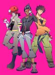  3boys absurdres artist_request black_hair blue_eyes brown_eyes brown_hair dark_skin eyes_closed glasses gym_leader helmet highres hyouta_(pokemon) male male_focus multiple_boys nintendo open_mouth pokemon pokemon_(game) pokemon_dppt pokemon_rgby pokemon_xy short_hair smile takeshi_(pokemon) tamiya_surume zakuro_(pokemon) 