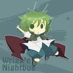  \o/ androgynous antennae arms_up cape character_name chibi green_eyes green_hair misaki_(1n1m) outstretched_arms reverse_trap short_hair solo touhou wriggle_nightbug 